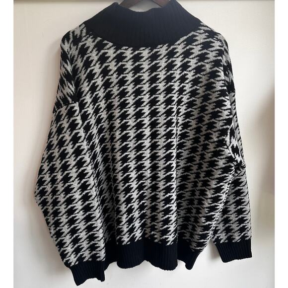 Eddie Bauer Houndstooth Knit 2XL Quarter Zip Sweater Black White Cozy Warm - Picture 6 of 7